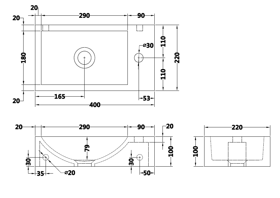 Blue limestone medium wall hung basin 400mm - NSBA03