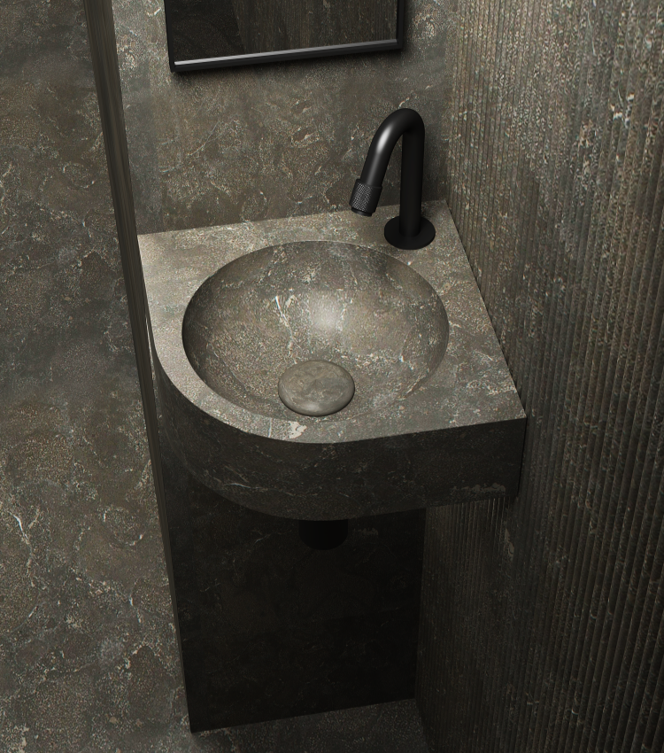 Blue limestone corner wall hung basin 300mm - NSBA04