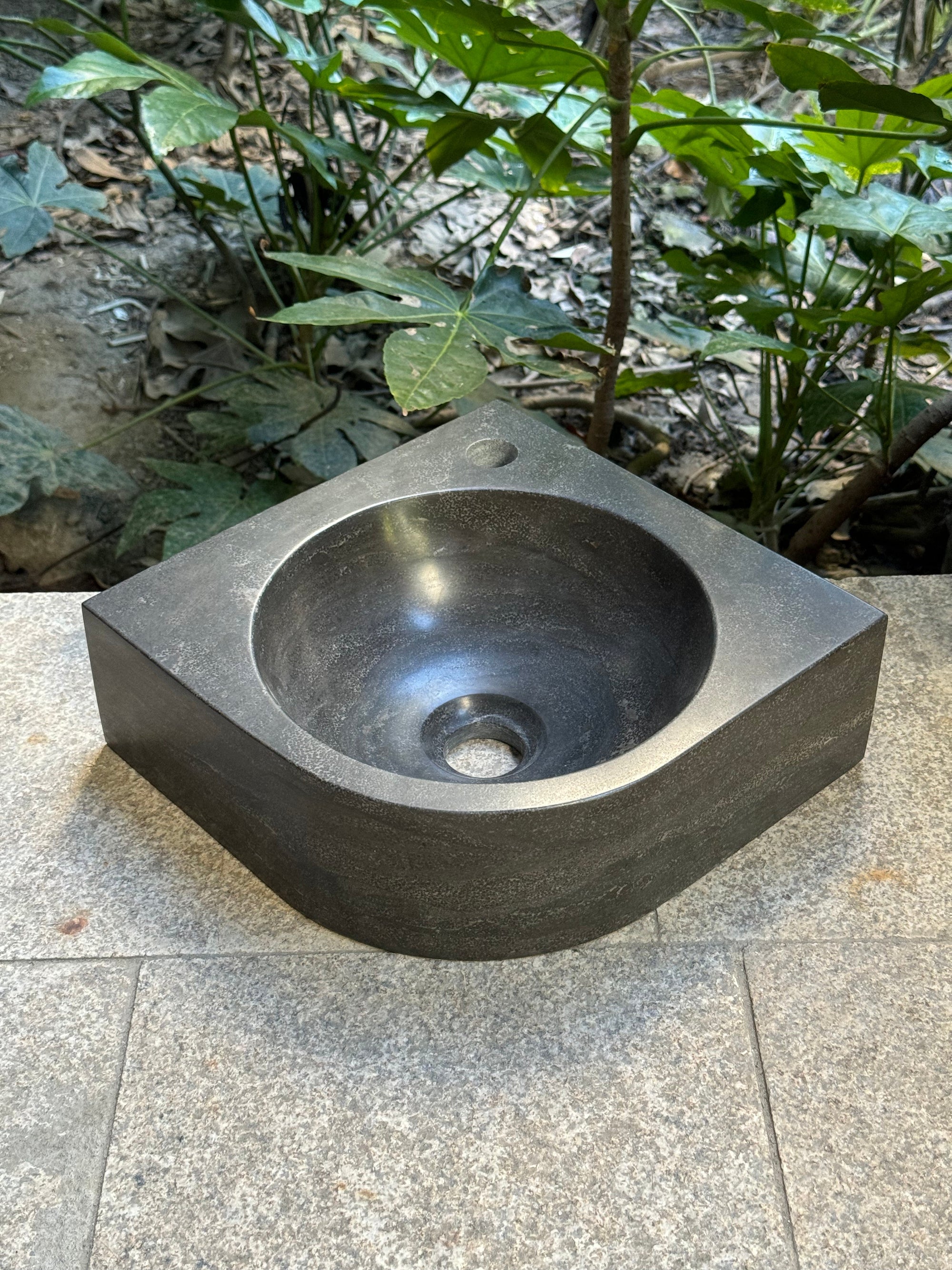 Blue limestone corner wall hung basin 300mm - NSBA04
