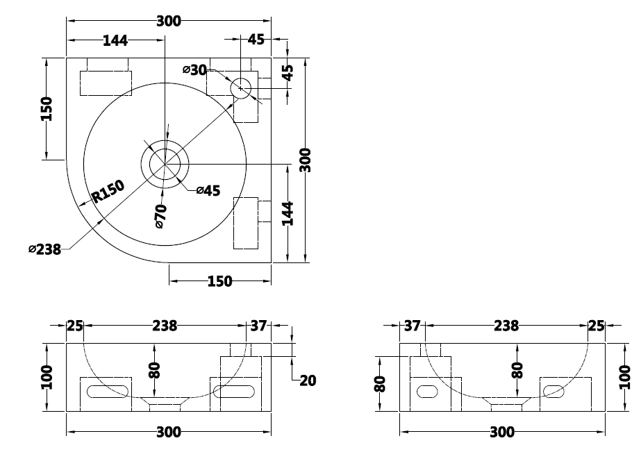 Blue limestone corner wall hung basin 300mm - NSBA04