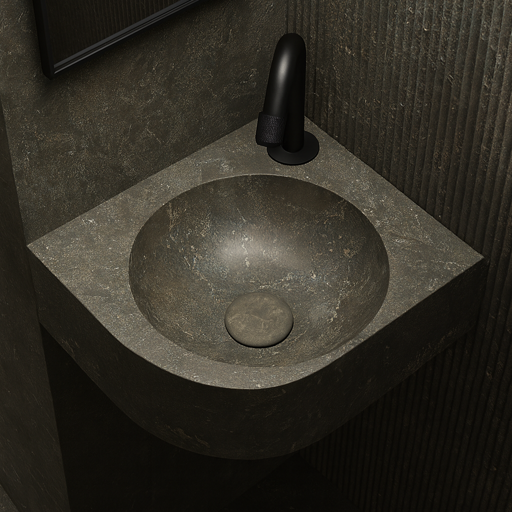 Blue limestone corner wall hung basin 300mm - NSBA04