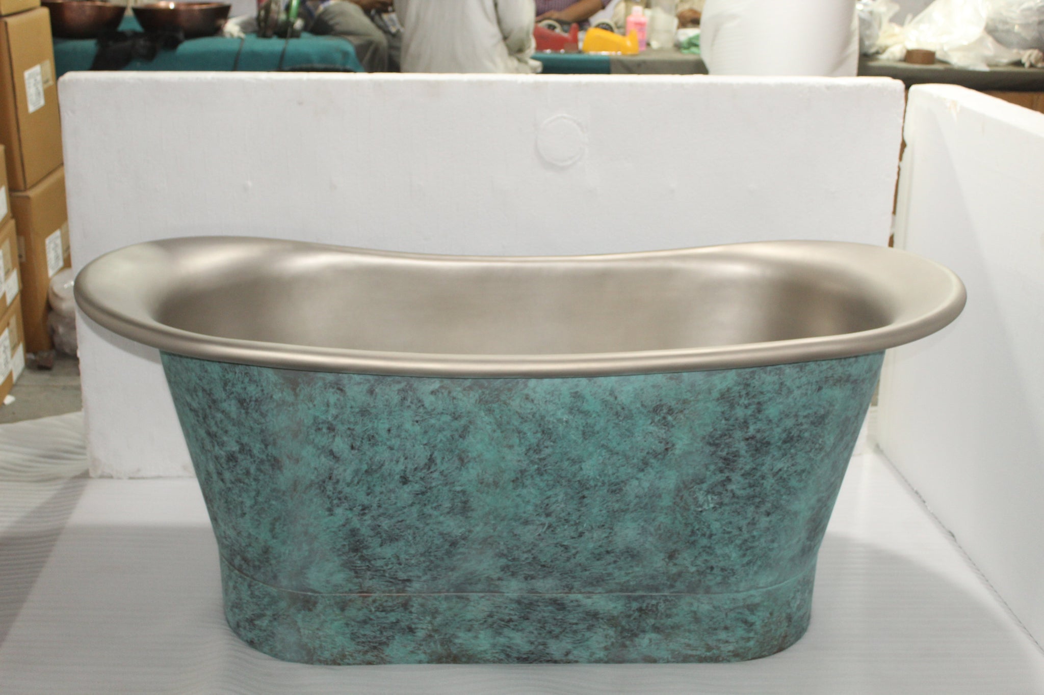 Hammered Verdigris Copper Double Slipper Bath 1700mm - CB97567-D67