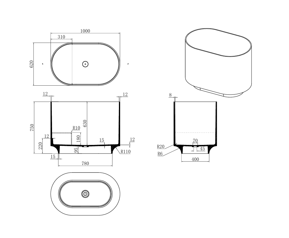 Toka Lite Shub - Japanese Stone Bath - 1000mm - ST90