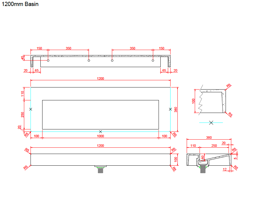 Junior Access 1200mm Wall Hung Stone Basin