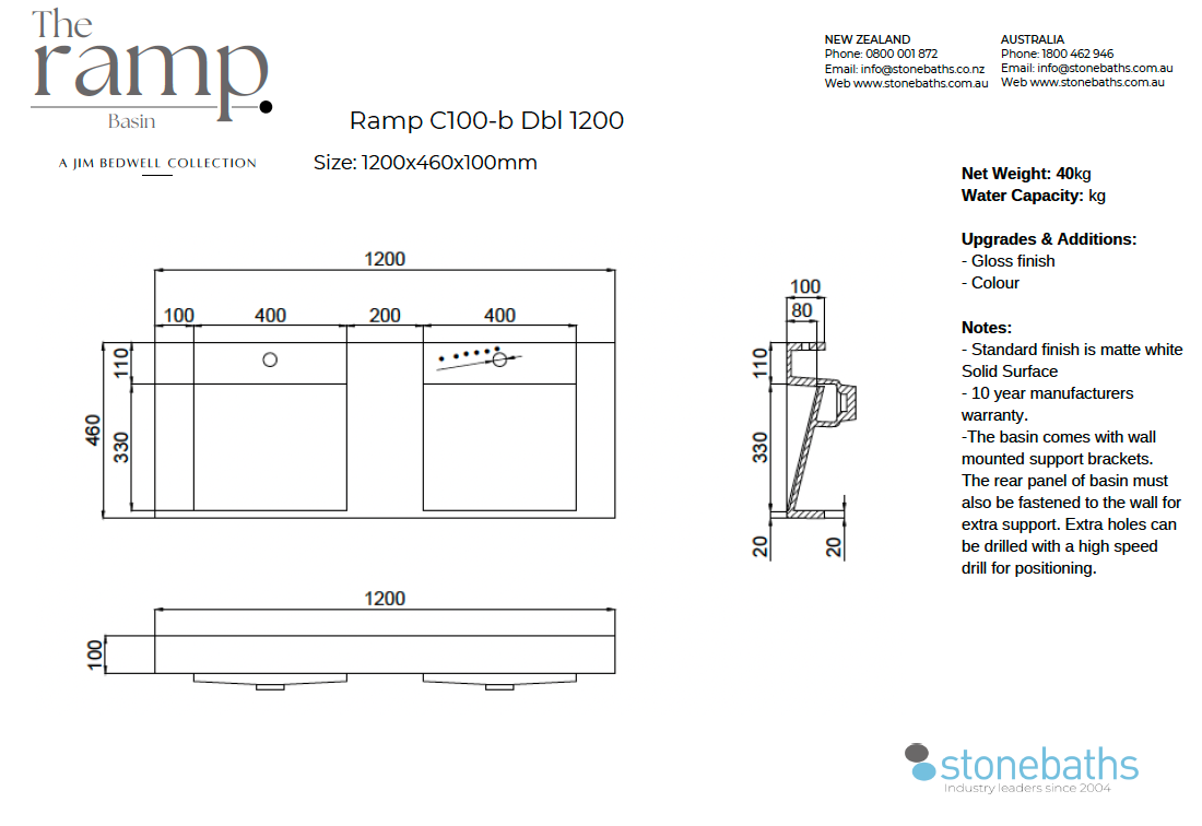 The Ramp Basin - Ramp C100-b 1200mm Double