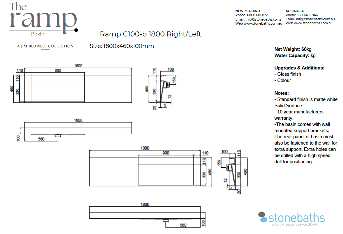 The Ramp Basin - Ramp C100-b 1800mm Right/Left