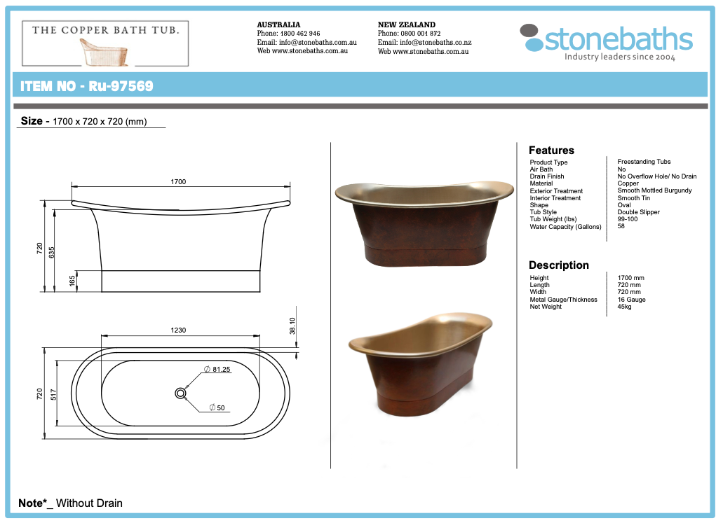 Mottled Copper Double Slipper Smooth 1700mm - CB97569-D67