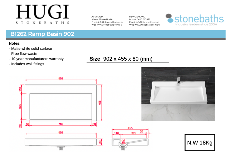 Hugi Modern Wall Hung Basin - 902mm - B1262