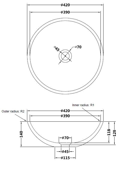 Round natural black marble basin 420mm - NSBA01
