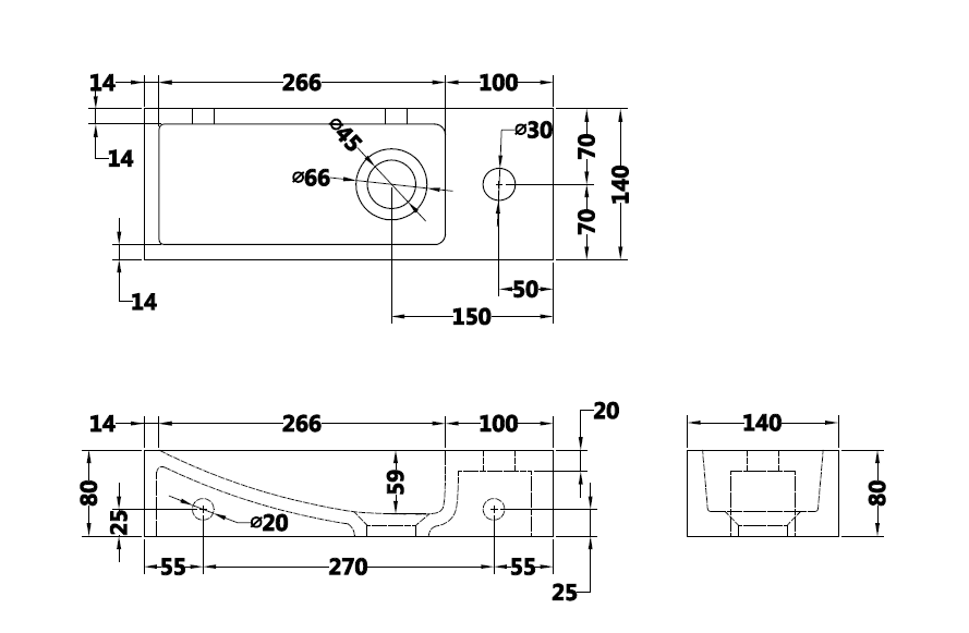 Blue limestone small wall hung basin 270mm - NSBA02