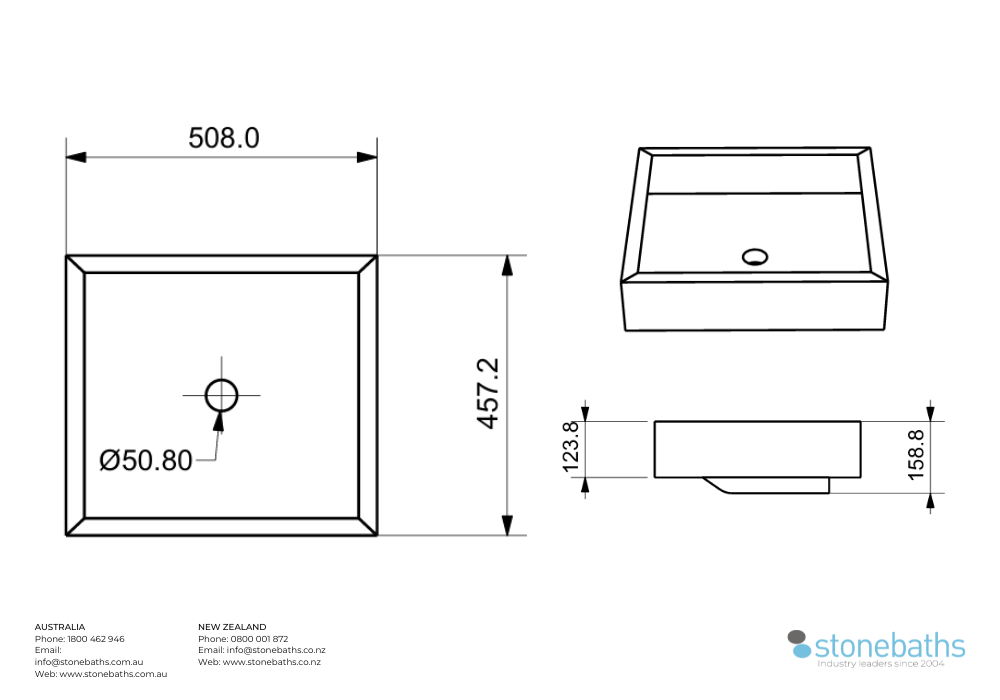 Semi-Recessed Copper Basin 508mm Spec Sheet