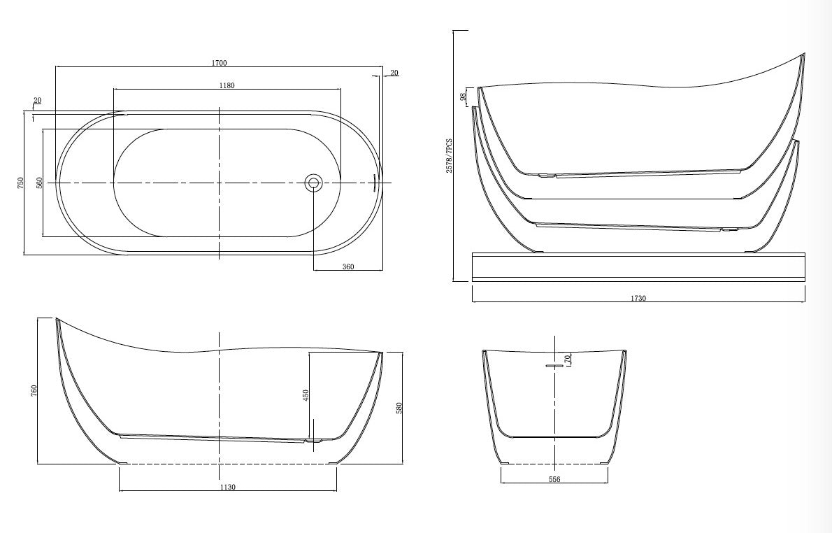 Sheraton 1700/1800- Large Freestanding Acrylic Bath