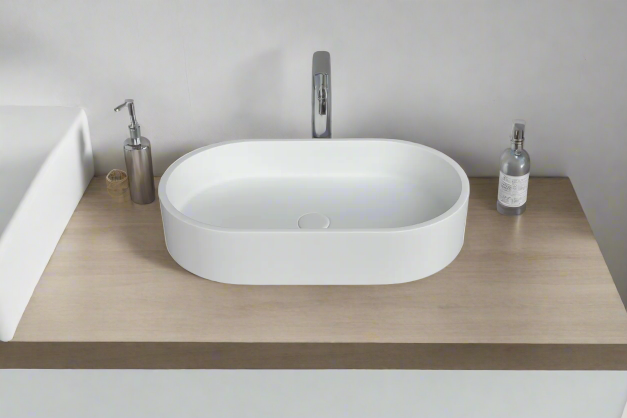 Oval concrete basin white 600mm - Smooth Finish - TC0010C20
