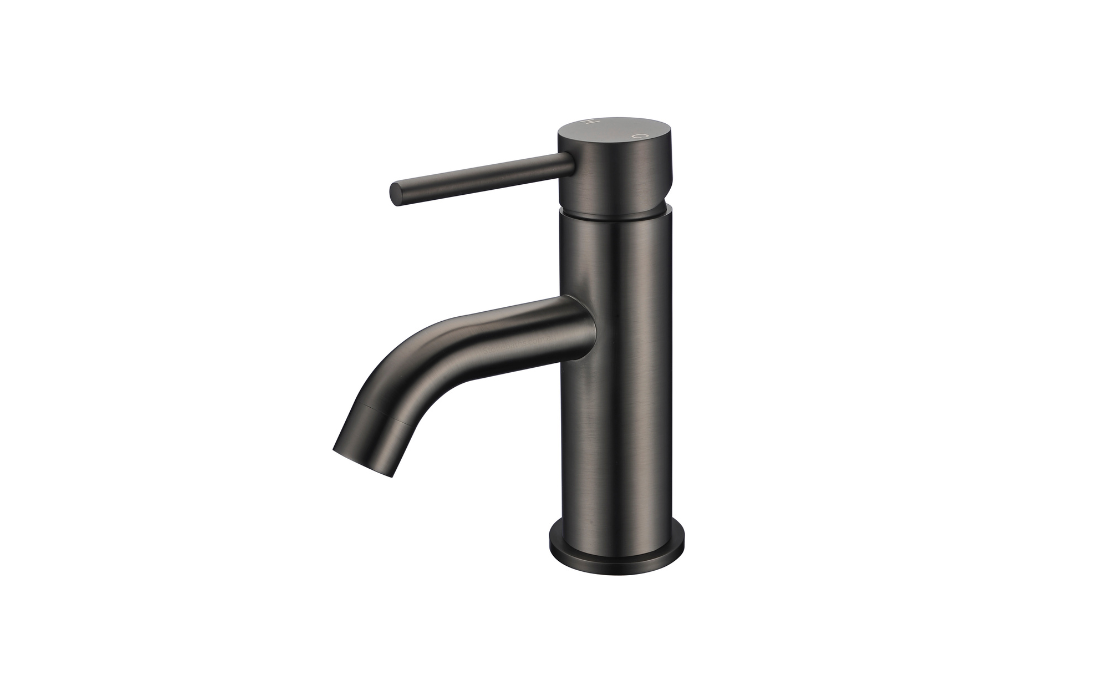 Short Basin Mixer - Round Profile - Brushed Gunmetal - CLAS15