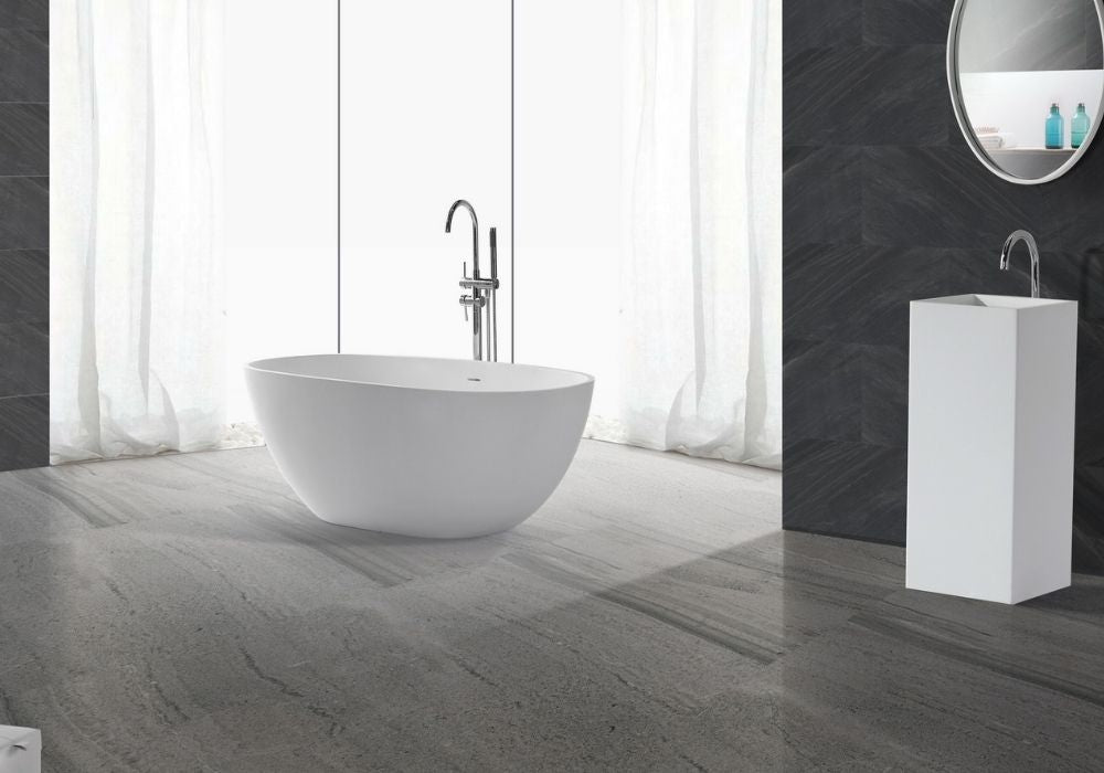 Matte White Stone Bath - Longer Shape - 1750mm - B008-B