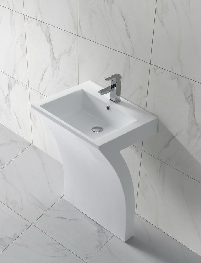 Hugi Solid Freestanding Stone Basin - Commercial or Powder Room - 830mm - B1393-1