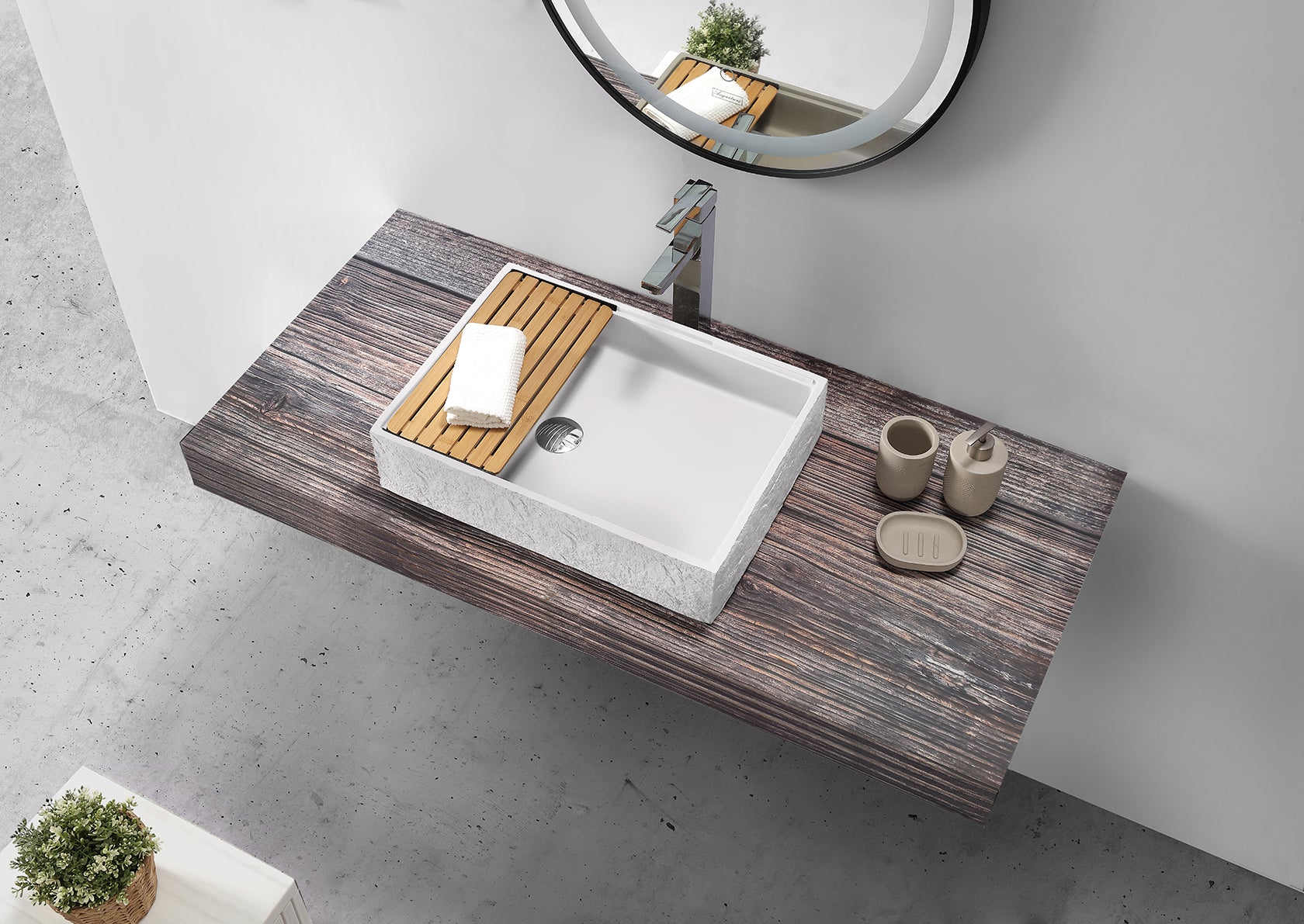 Textured Basin w/ Bamboo Cover - 505mm - B1160