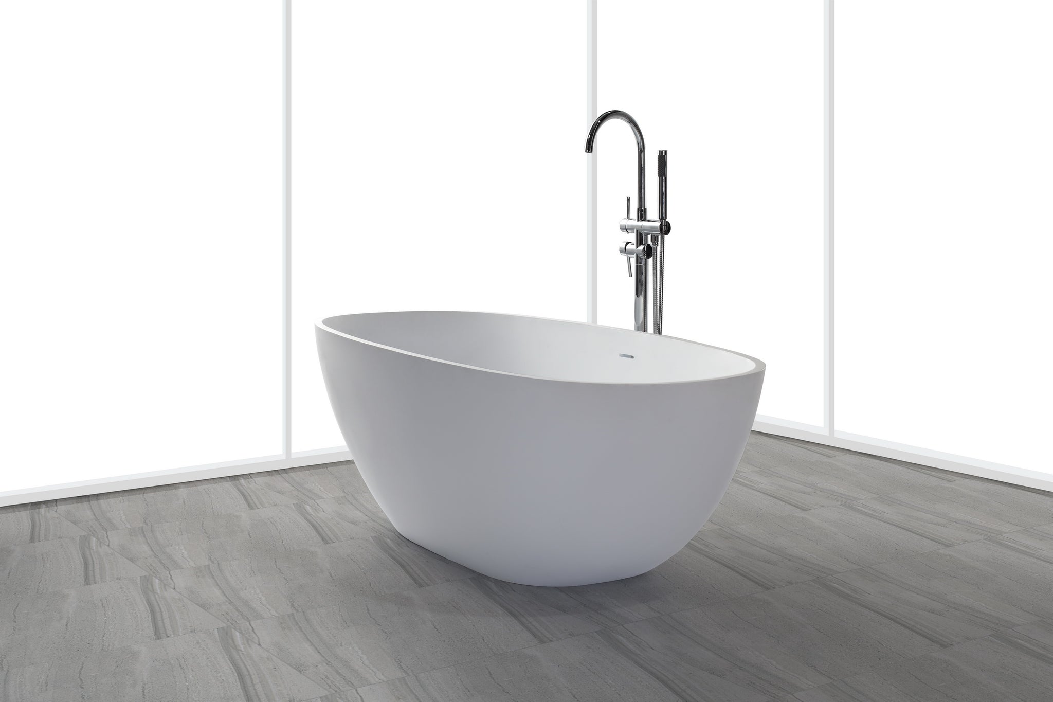 Matte White Stone Bath - Longer Shape - 1750mm - B008-B