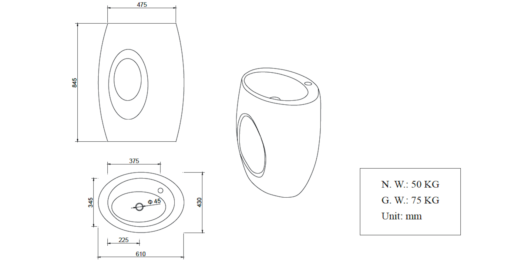 Poly Marble Freestanding Basin Architect Design