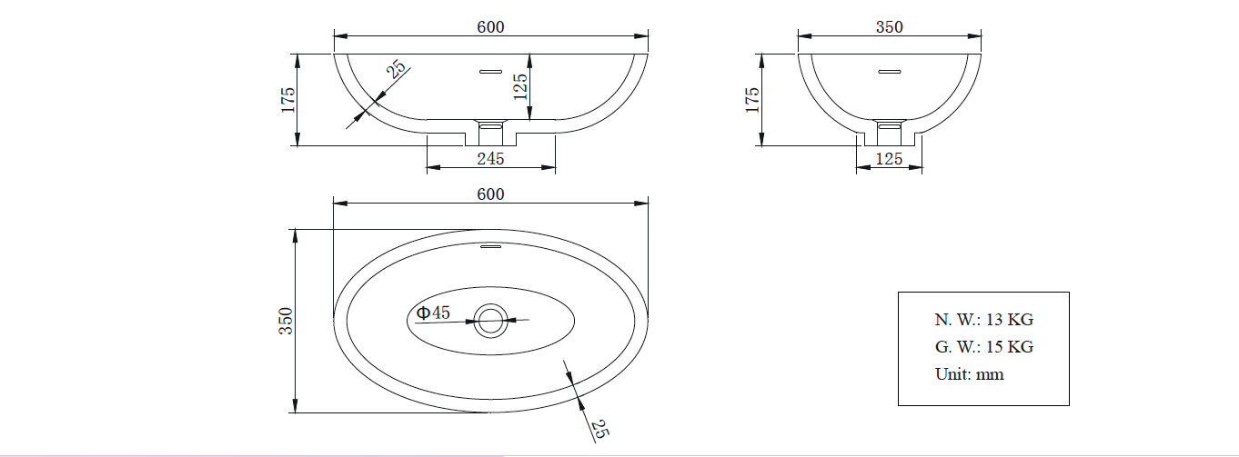 Hugi Classic Oval Concrete Basin - 600mm - B1510