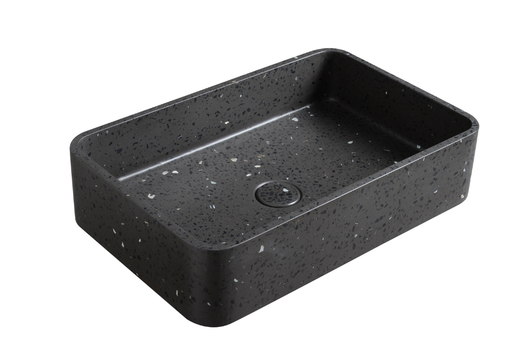 Altum rectangular basin 500mm black terrazzo concrete TC0016E4
